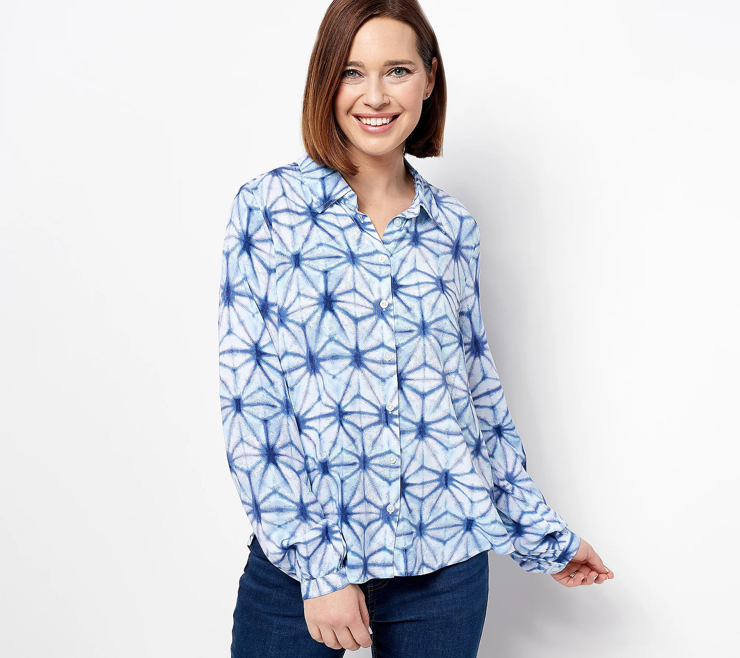 Denim & Co. Printed Button-Front Soft Women's Shirt