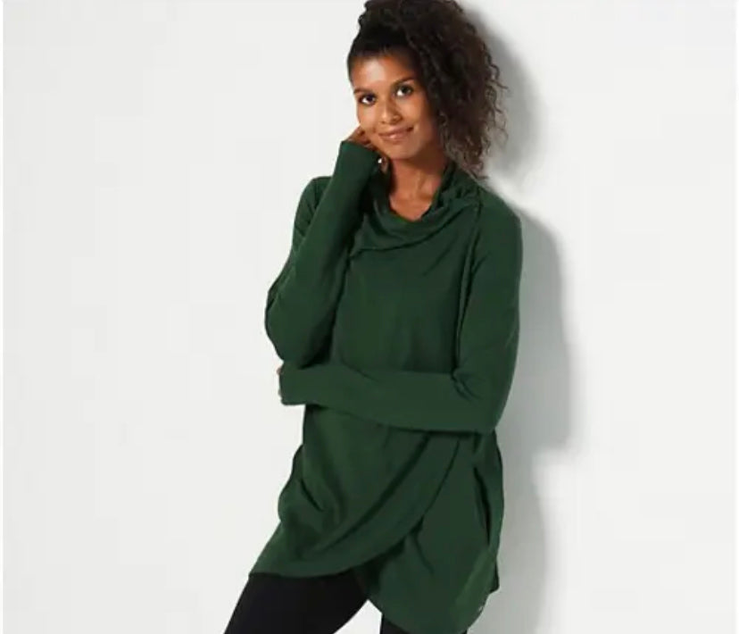 zuda Z-Knit Drape Shoulder Wrap with Snaps- Deep Forest