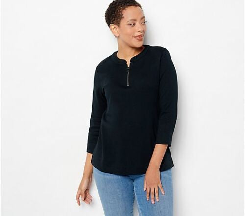 Isaac Mizrahi Essentials_Half Zip Top 3/4 Slv Women's