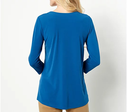 Susan Graver Liquid Knit 3/4 Sleeve Button Panel Tunic Women's