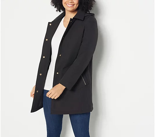 Dennis Basso Women’s Water Resistant Snap Front Coat with Hood