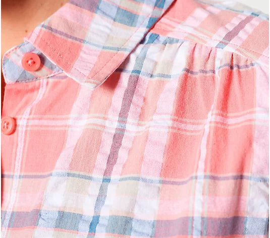 Denim & Co. Plaid Seersucker Short-Sleeve Women's Shirt