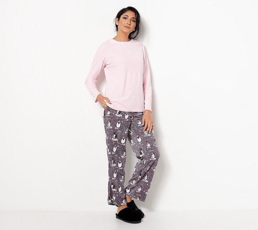 Carole Hochman Women’s Petite Silky Velour Fleece Crew Neck Novelty PJ Set
