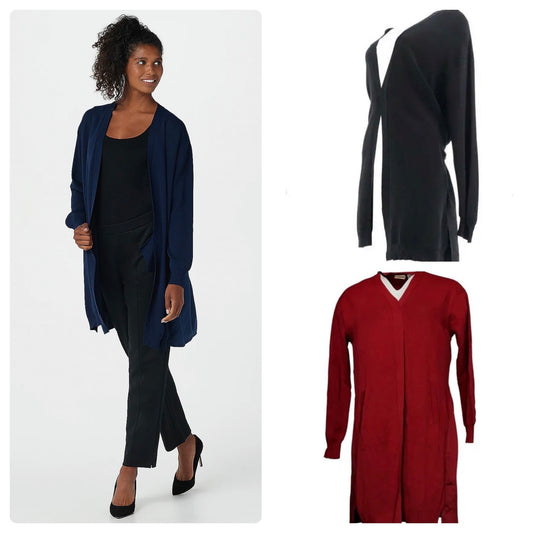 Truth + Style Women’s Regular Mixed Media Sweater Knit Duster w/ Satin