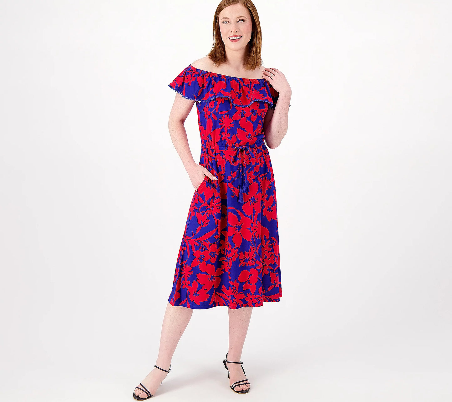 Isaac Mizrahi Live Women’s Regular Printed Off the Shoulder Dress