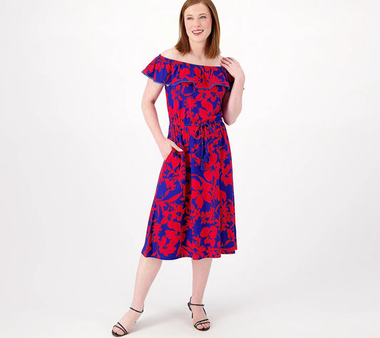Isaac Mizrahi Live Women’s Regular Printed Off the Shoulder Dress