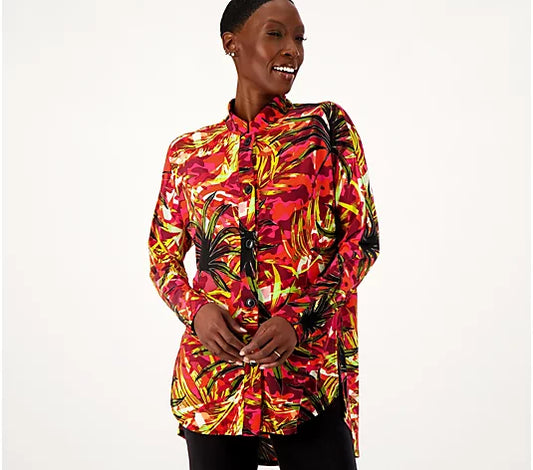 Attitudes by Renee Regular Global Illusions Como Jersey Shirt- Crimson Jungle