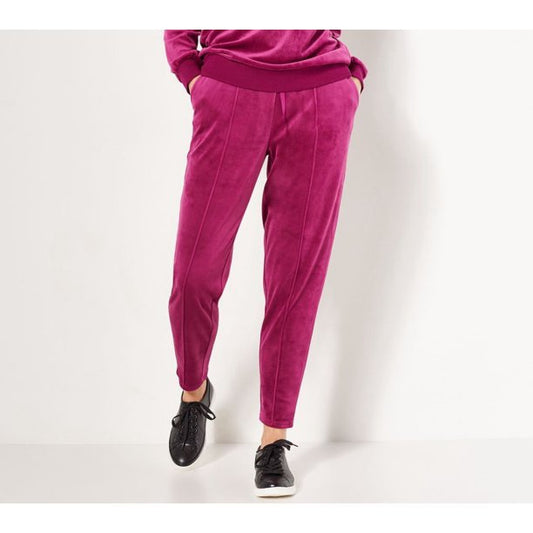 J Jason Wu Women’s Tapered Knit Velour Jogger- Berry