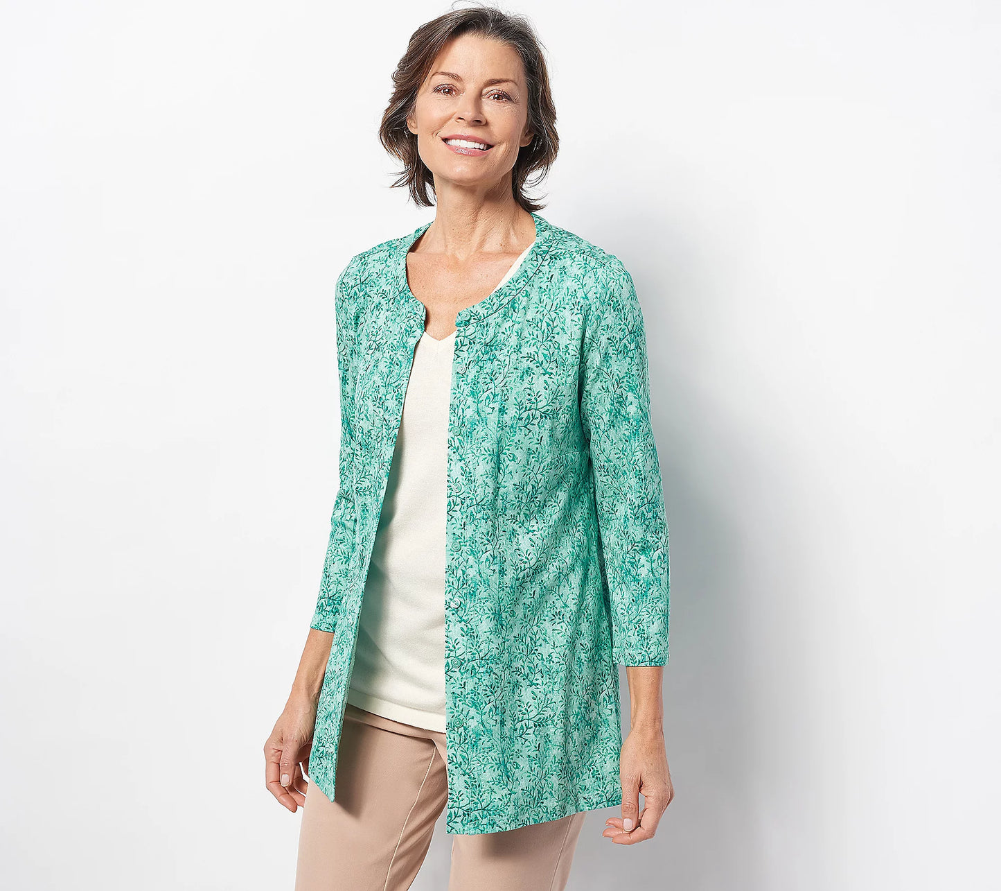 Isaac Mizrahi Live! Women’s Petite True Denim Floral ButtonFront Top