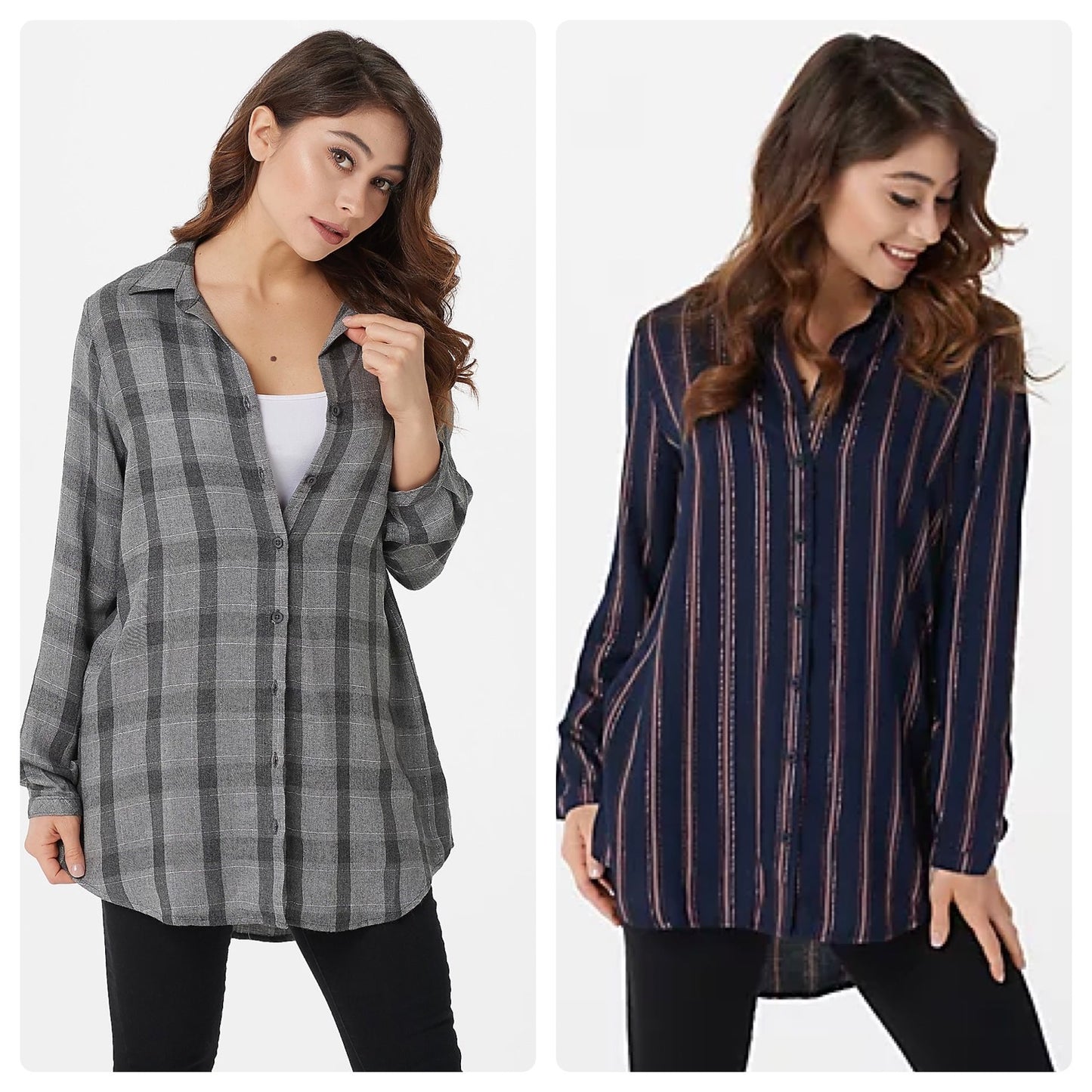 Side Stitch Women’s Button- Front Tunic with Lurex Detail