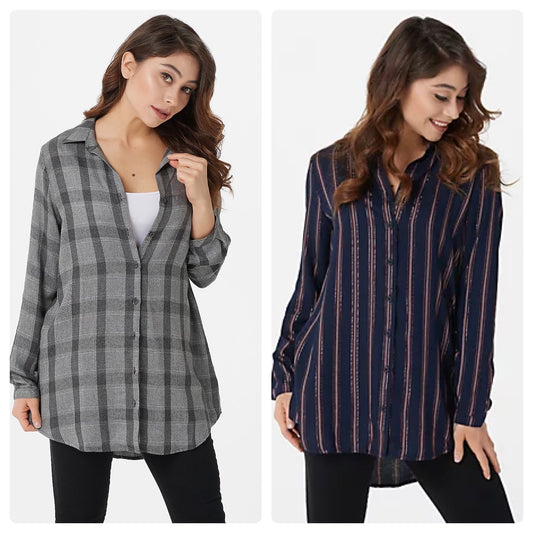 Side Stitch Women’s Button- Front Tunic with Lurex Detail