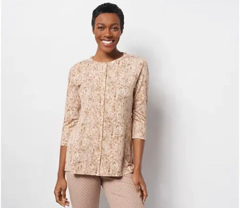 Isaac Mizrahi Live! Women’s Petite True Denim Floral ButtonFront Top