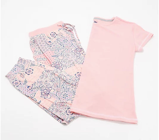 MUK LUKS Women’s Rib Knit Tee and Dream Knit Joggers- Pink