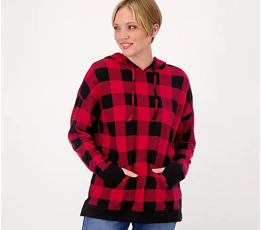 Belle by Kim Gravel Buffalo Plaid Brushed Knit Hoodie- Raven Red