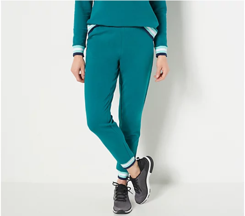 Sport Savvy Women's Regular French Terry Jogger w/Stripe Cuff GREEN