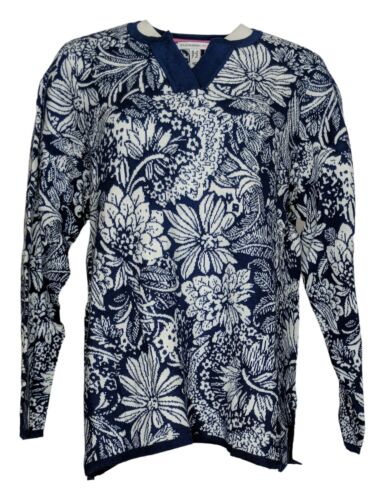 Isaac Mizrahi Women's Floral Jacquard Split-Neck Sweater