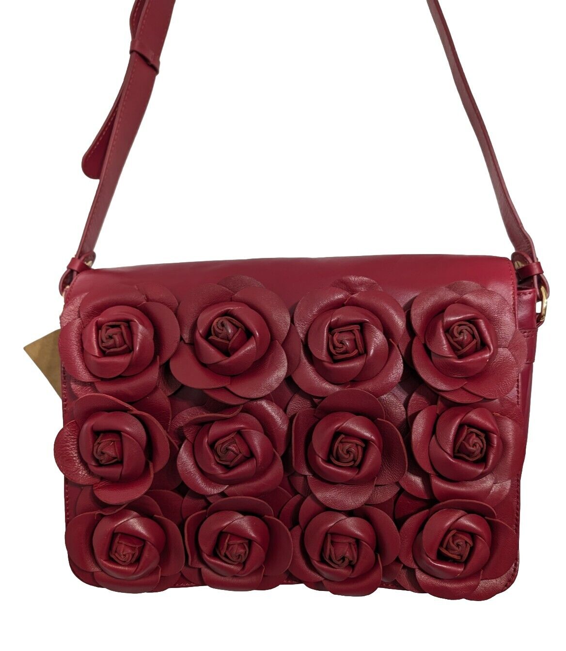 Clever Carriage Women's Handcrafted Leather Rose Bouquet Crossbody Bag