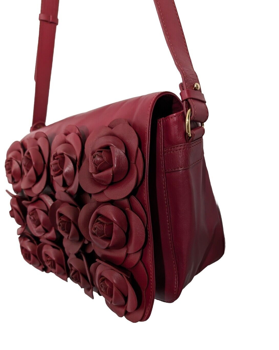 Clever Carriage Women's Handcrafted Leather Rose Bouquet Crossbody Bag
