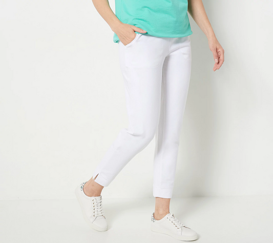 Sport Savvy Women's Tall French Terry Straight Leg Ankle Pant White