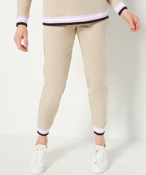 Sport Savvy Women's Regular French Terry Jogger w/Stripe Cuff BEIGE