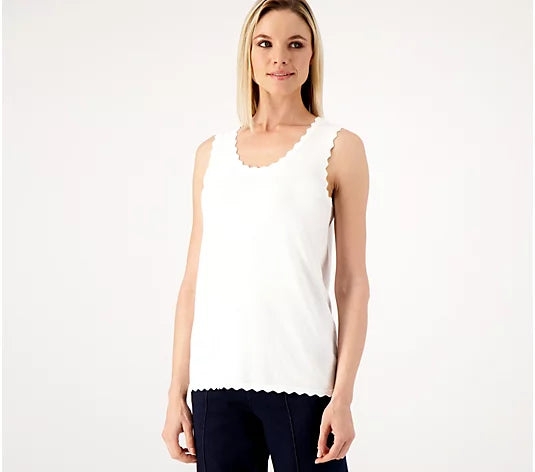 Isaac Mizrahi Live! Sweater Tank with Scallop Trim