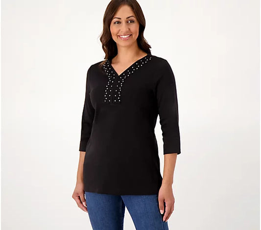 Quacker Factory Sparkle & Shine 3/4 Sleeve Tunic Top