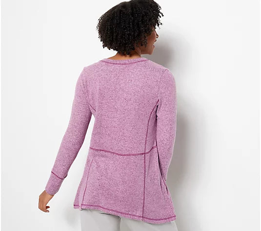 LOGO Lori Goldstein Brushed Sweater Knit Henley Top V NEW A469704