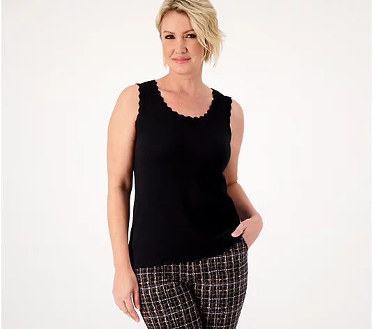 Isaac Mizrahi Live! Sweater Tank with Scallop Trim