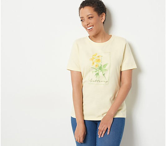 Denim & Co. Women’s Printed Perfect Jersey Crew Neck Short Sleeve Top