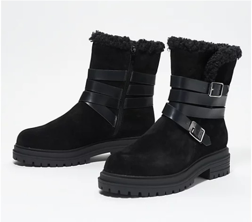 Laurie Felt Women's Suede Shearling Buckle Boots- Black