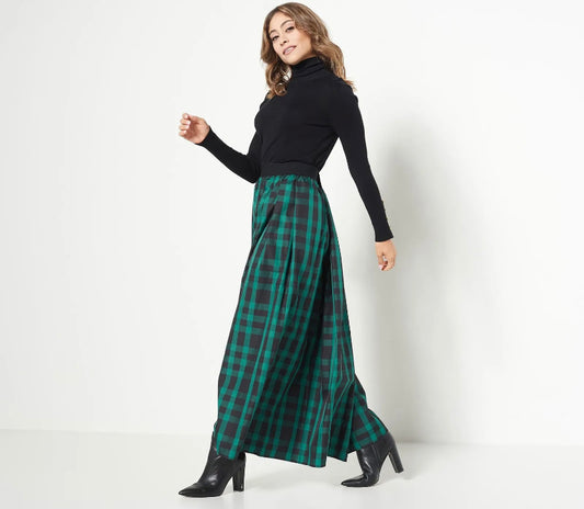 Joan Rivers Buffalo Check Taffeta Maxi Skirt