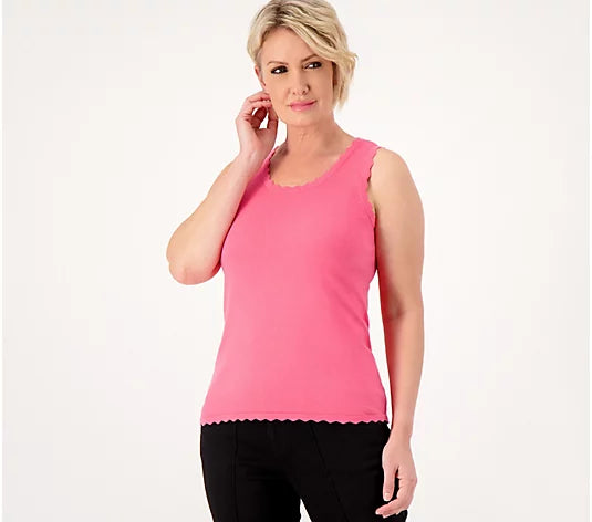 Isaac Mizrahi Live! Sweater Tank with Scallop Trim