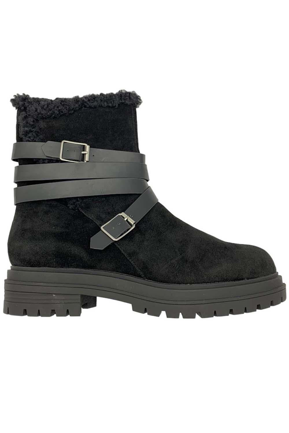 Laurie Felt Women's Suede Shearling Buckle Boots- Black