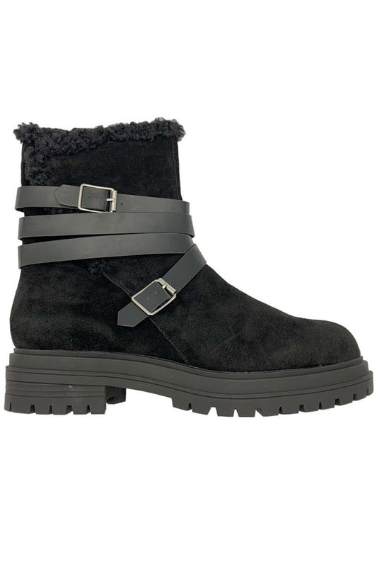 Laurie Felt Women's Suede Shearling Buckle Boots- Black
